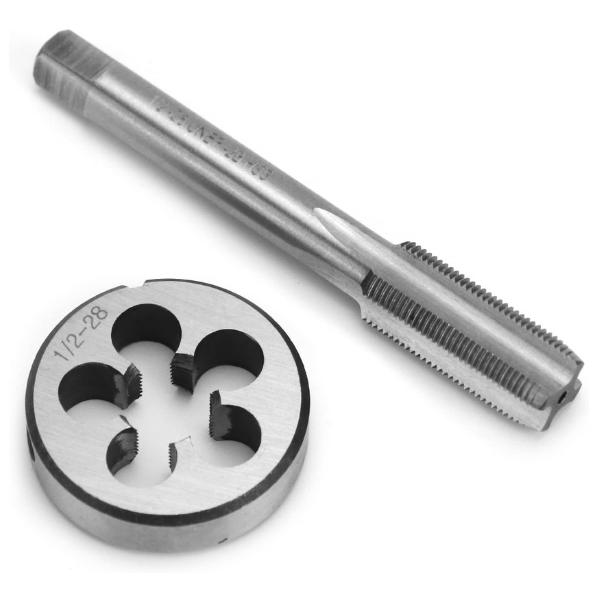 1/2"-28 UNEF Tap and Die Set, HSS Right Hand Threading Tool Kit, Round Die and Plug Tap for Metal Machining