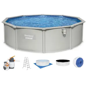 Bestway Hydrium 15' x 48" Round Steel Wall Above Ground Swimming Pool Set, Gray
