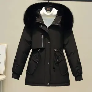 Women Winter Parka Coat Fleece Lined Hooded Jacket Fur Collar loose Fit Thick Warm Snowsuit=