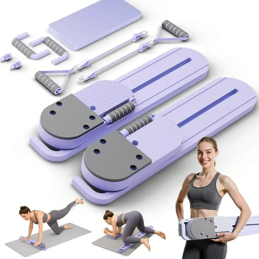 Foldable Ab Training Board, Multi-Functional PP Plastic Home Fitness Gear with 40+ Modes, LCD Display, Resistance Bands & Detachable Dual-Track, 360° Adjustable Angles, Workouts For Flat Tummy, Abs At Home, Compact Fold, Foldable & Hangable Storage