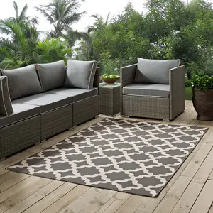 Modway Cerelia Moroccan Trellis 4x6 Indoor and Outdoor Area Rug in Gray and Beige