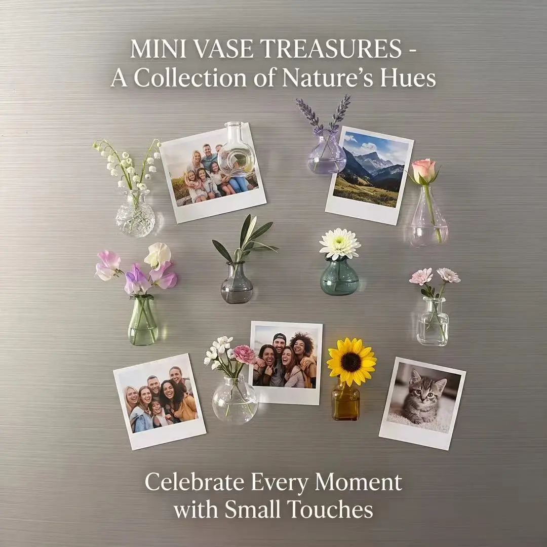 10pack Mini Vase Magnets for Fridge,  Cute Tiny Magnetic Glass Vases Refrigerator Accessories, Real Flowers Pot Magnet, Funny Aesthetic Plant Pot Locker Office Kitchen Decoration, Small Magnet Bud