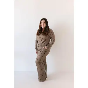 Women's Long Sleeve Bamboo Pajama | Brown & Black Lightning Bolt