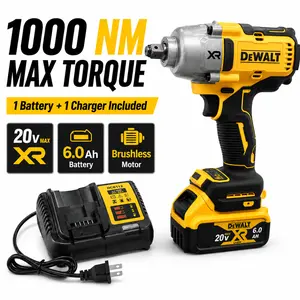 DEWALT 900 20V Brushless Cordless High Torque Impact Wrench Kit, 1/2In Hog Ring Anvil, Power Tool Set with Battery and Charger
