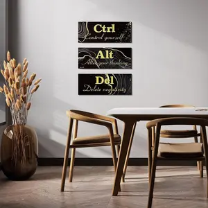Black and Gold Office Wall Decor Ctrl Alt Del Inspirational Rustic Wall Hanging Wooden Signs Motivational Art with Sayings Motivational Plaques for Home Living Room Decoration, 12 x 4 Inch