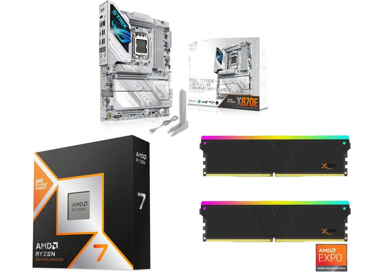 Motherboard CPU Memory Combo -  ASUS ROG STRIX X870E-A GAMING WIFI7 NEO Bundle with  AMD Ryzen 7 9800X3D  and V-color TMXSAL1660830KWK