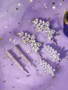 6pcs Full Rhinestone Hair Clips Set, Elegant Floral Design, Flower Hair Clips, Perfect for Women Beach Music Festival Party Wear, All Seasons Accessory