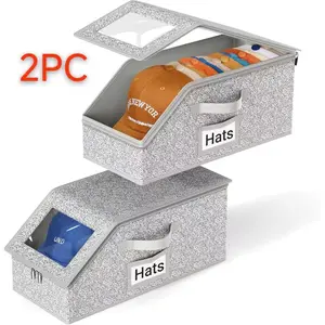 2 storage boxes made of non-woven fabric with zippers, suitable for storing baseball caps. Multi-purpose and stackable storage boxes for hats and clothes.