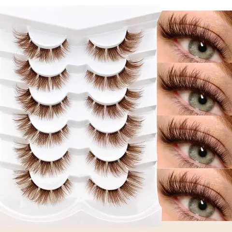 6 Pairs Volumized False Eyelashes with Transparent Stem, Cat Eye Style, Fluffy Natural Look, Comfortable and Dense, Perfect for All Occasions, Fluffy Volume Eyelashes, Fake Eyelash