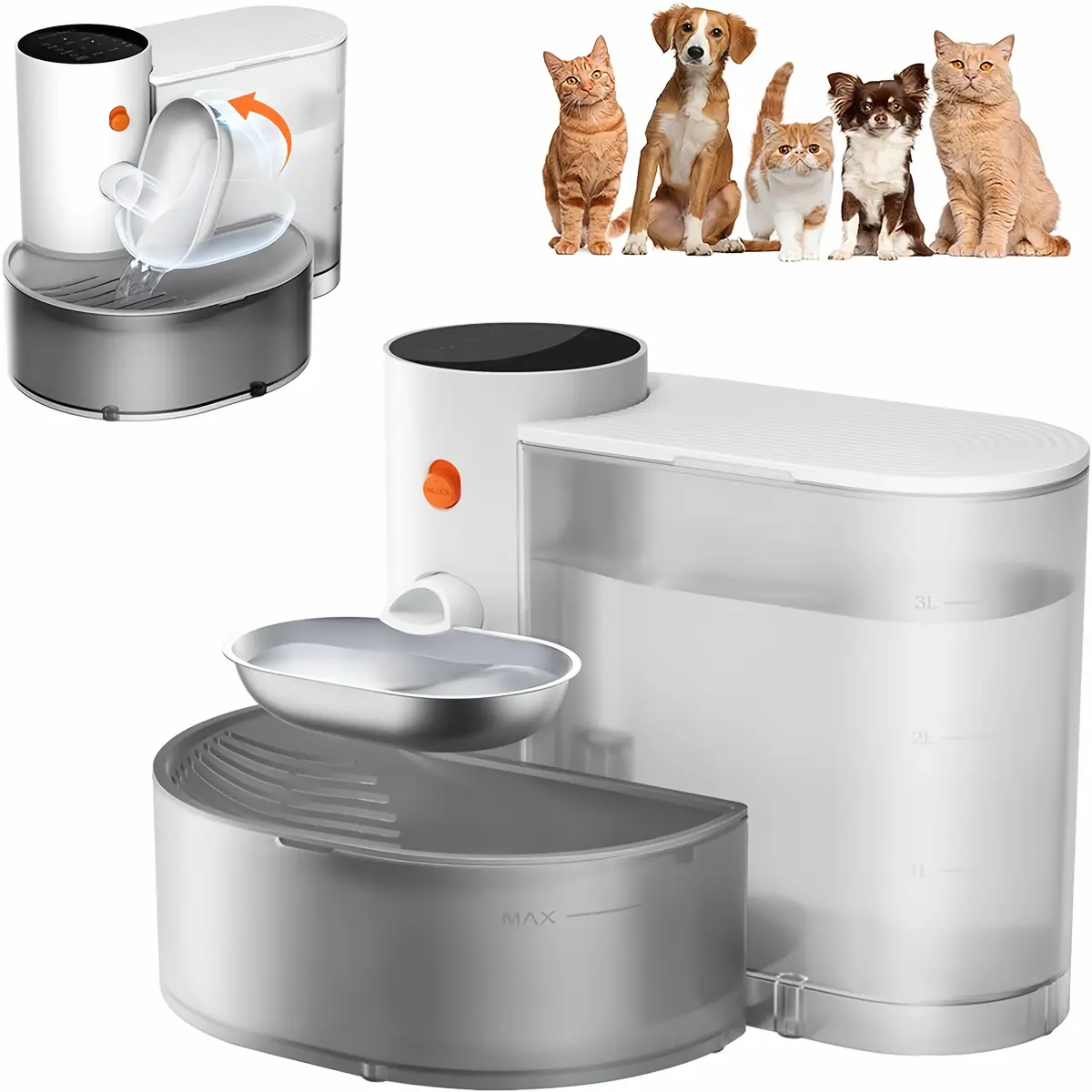 Smart Pet Water Fountain, Filterless Cat Water Fountain No Filter, 3.5L/118.4oz Ultra Silent Cat Fountain, Self-Refill Tipping Wastewater Separation Sewage Separation & Always Fresh Water
