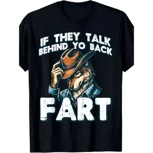 Humorous Men's Alpha Wolf Meme TShirt Featuring Fart Sound and Retro Wolf Howling Design Perfect for Casual Parties and Everyday Wear