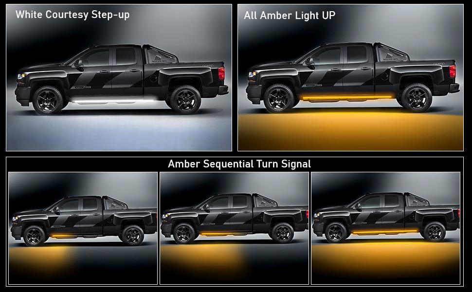 DIBMS 2 Pack 70 Inch 144 LED Sequential Amber & White Running Board Lights, Waterproof Strip for Truck DRL, Universal Fit,Universal Pickup Pedal Running Lights, Streamlight Effect,Double-strip truck side wing light bar