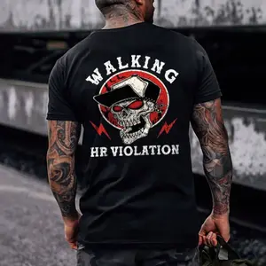 WALKING HR VIOLATION Skull Print T-shirt, hoodie unisex fashion, soft fabric, loose fit.