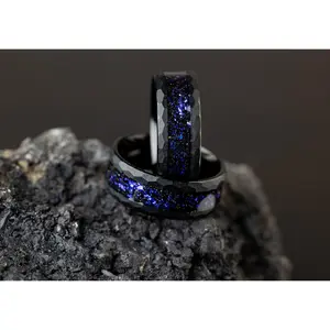 Galaxy - Space Galaxy Ring, Black Opal and Blue Sandstone Ring, 8mm