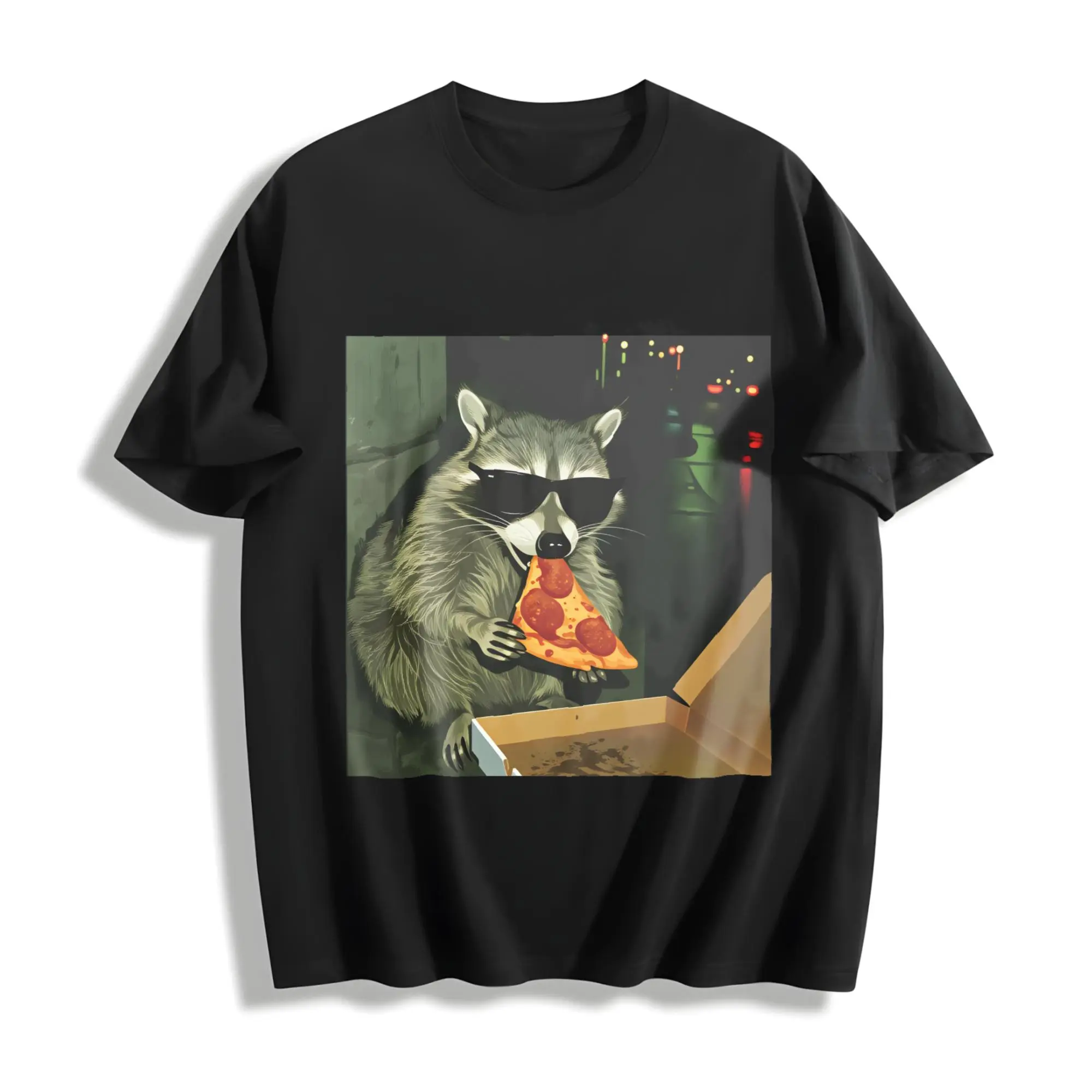 Shortsleeve Round Neck Funny Raccoon Eating Pizza Graphic Top, Casual Menswear Retro Streetwear Vintage Animal Print T-Shirt, Gift for Men, Tshirt# soft cotton short sleeve   # casual t-shirt