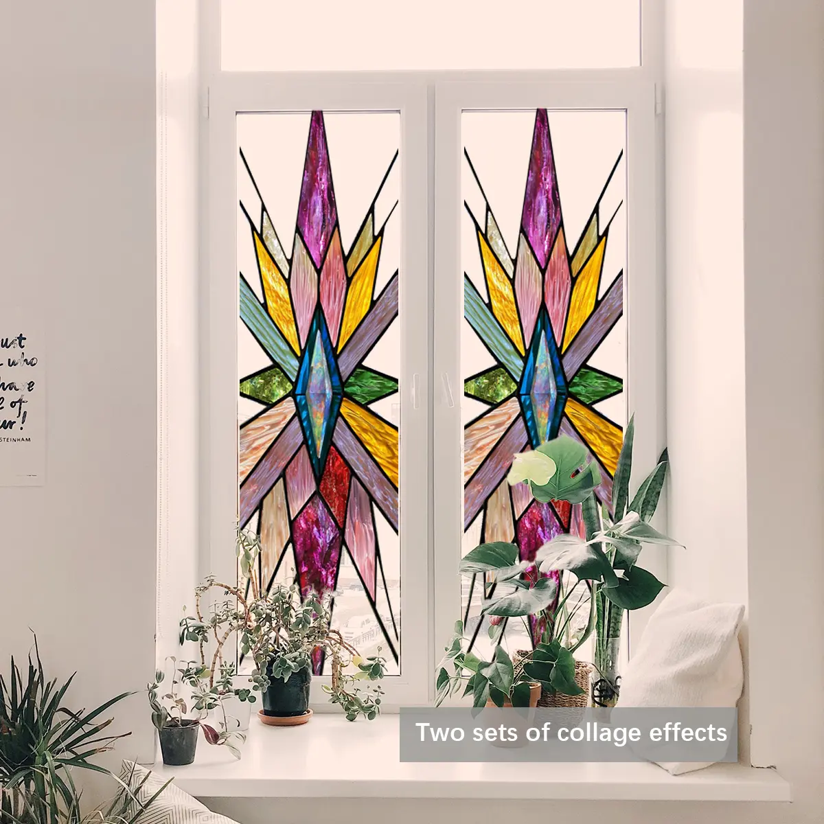 Colorful Geometric Decorative Glass Sticker, Double-Sided Static Cling Window Film Window Privacy Films for Bedroom Living Room Bathroom Decoration Window Decorations Supplies Home Decor