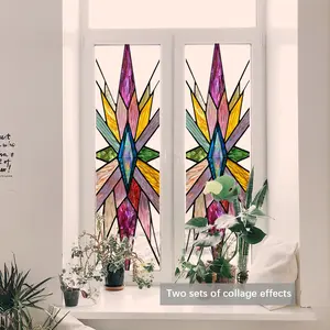 Colorful Geometric Decorative Glass Sticker, Double-Sided Static Cling Window Film Window Privacy Films for Bedroom Living Room Bathroom Decoration