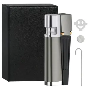 [Lighter only (Without Butane)]Compact Metal Lighter, Refillable Butane Design with Adjustable Flame, Gift Box Set