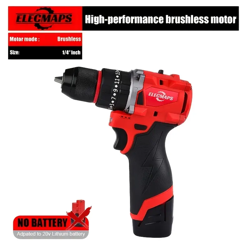 for 18V Lithium Battery Powered Impact Screwdriver, 1/4 Inch Cordless Hammer Drill - Compact Design, Brushless Motor, Variable Speed, Built-in LED Light & Ergonomic Grip. Ideal Electric Drill for Home Repairs, Workshop And Construction Work