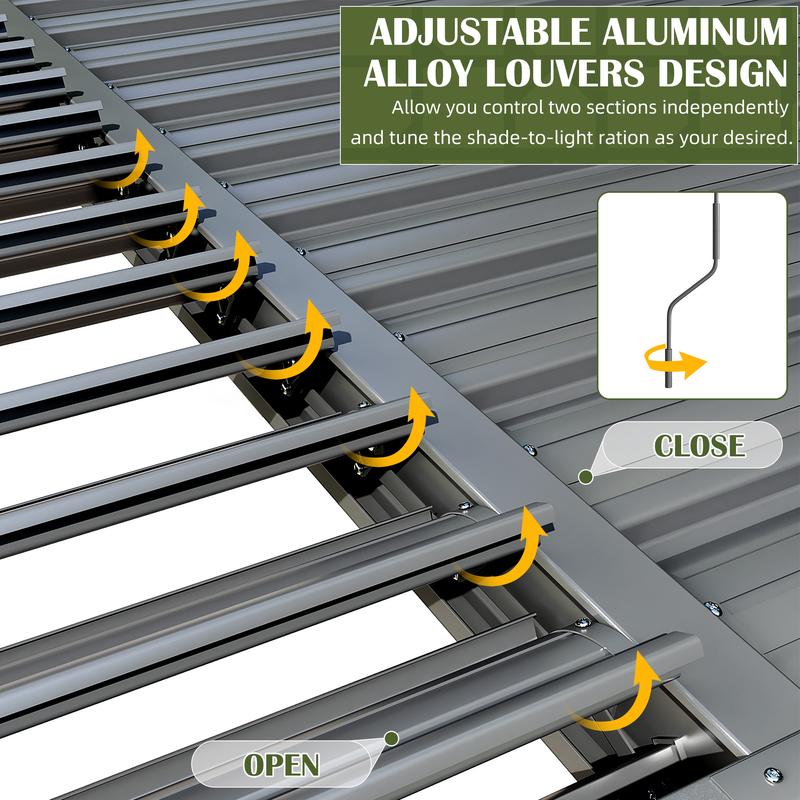 Aluminum 10x20 FT Louvered Pergola, Outdoor Pergola with Adjustable Louvered Roof Outdoor Patio Shade Cover, Waterproof & Rustproof Aluminum Gazebo for Backyard and Garden, Gray
