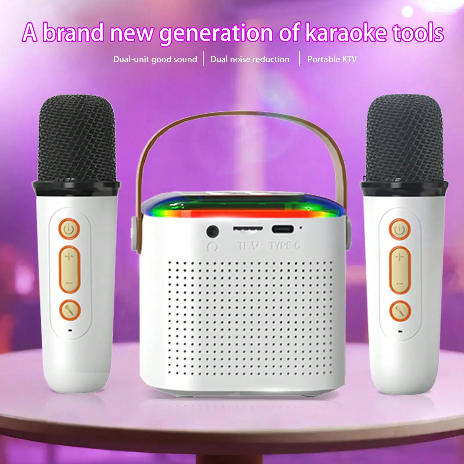 Portable Karaoke Machine with 2 Wireless Microphones,Mini Bluetooth Speaker System,16-Core Powerful Sound,DSP Audio Chip,10H Long Battery Life, Stereo Surround Sound, Voice Changer Effects, Vocal Removal Function, Party Singing Machine for Kids and Adults