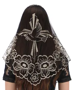 Bozidol Triangle Mantilla Church Veil - Cross Camellia Embroidered Wedding Bridal Veil Accessories