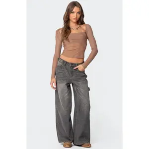 Edikted Women's Baggy Washed Low Rise Carpenter Jeans