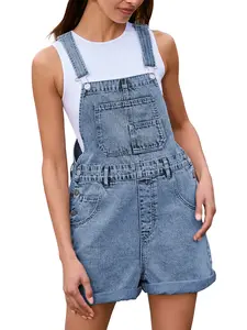 BerryGo's Comfort Overall Shorts Sleeveless Denim Romper Loose Fit Denim Jumpsuit Adjustable Strap Jean Bib Overalls Shortalls Womenswear
