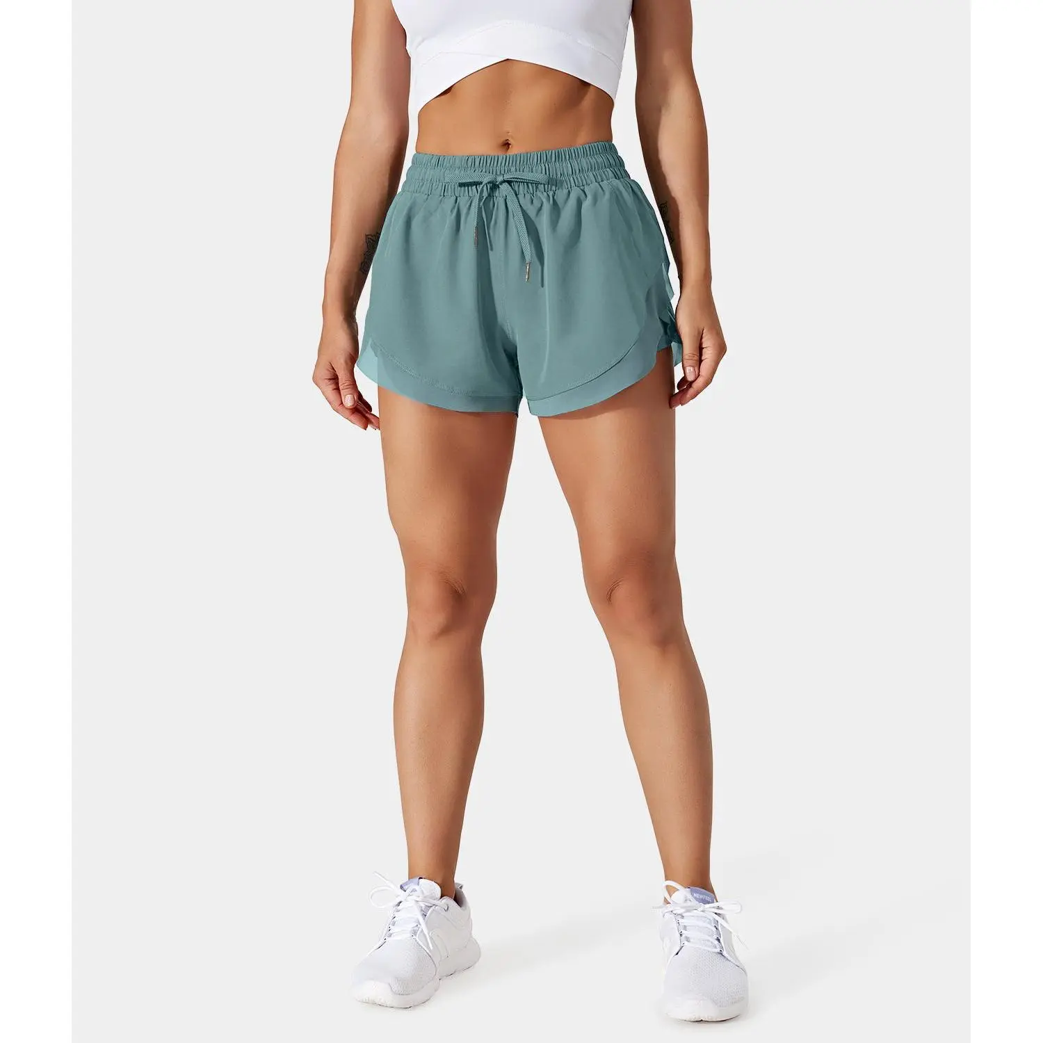 Halara Drawstring Contrast Flowy Mesh 2-in-1 Shorts