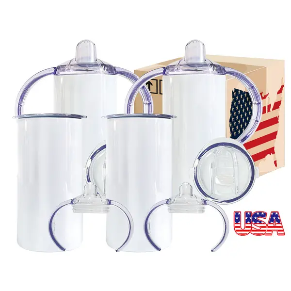 USA Warehouse 12oz Stainless Steel Sublimation Blank Sippy Cup Tumbler for Babies/Kids, Kitchenware Drinkware with 2 Lids