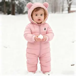 Ultra-Warm Baby Snowsuit - Cute Hooded Winter Puffer Romper with Zipper, Thick Cold Weather Outerwear for Boys & Girls, New Year Gift