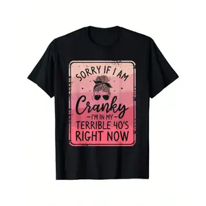 Cranky Terrible 40s Graphic Tee Mens Funny Short Sleeve Crewneck T Shirt Soft Cotton Casual Streetwear Gift for Dad Husband Birthday