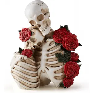 Gothic Skeleton Couple Figurine Statues for Home Decor, Goth Wedding for Him and Her, Spooky Skull Sculpture Bedroom Decor for Couples, Oddities Halloween Decoration