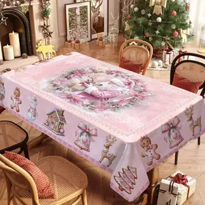 Rectangular Christmas Tablecloth, Poinsettia Gingerbread Man Design, Perfect for New Year Party and Dinner Decorations, Best Gift for Christmas