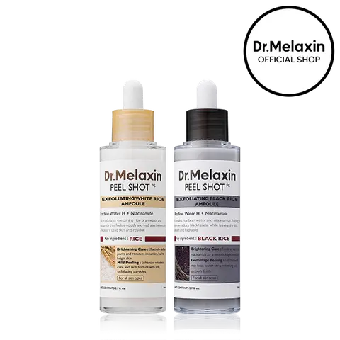 [Dr.Melaxin Official] Peel Shot Glow Rice Duo, 2-Piece | White Rice + Black Rice Exfoliating Ampoule | Gentle Face Exfoliator for Glass Skin, Smooth Texture & Blackhead Care | Korean Skincare
