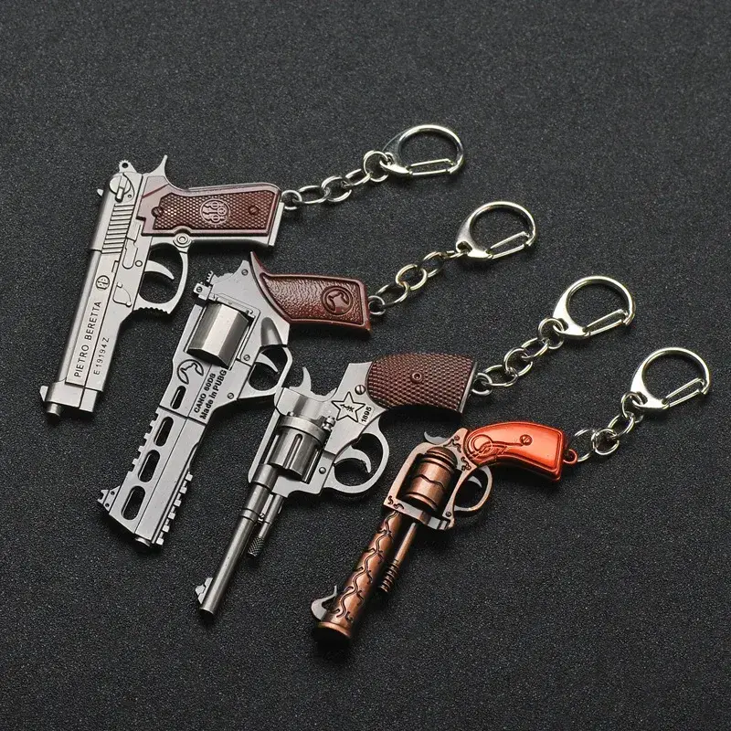 Mini  Keychian Game Prop P92 Signal  Revolver Weapon Model Keychains Pendant Gift for Men Eating Chicken Game Fans