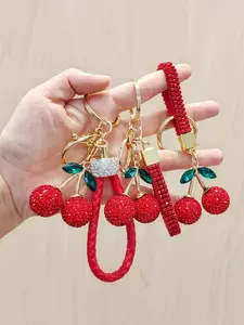 Rhinestone-Encrusted Cherry Keychain, Cute Realistic Cherry Alloy Bag Charm, Stylish Accessory for Everyday Use, Perfect Gift Idea