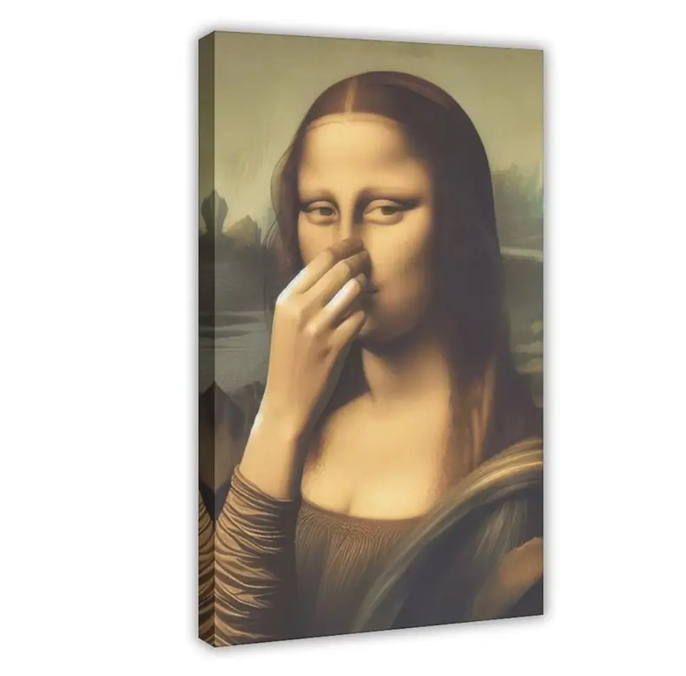 Mona Lisa Mimic Unframed Art Print, Vintage Witty Decorative Poster, Humorous Printed Canvas Painting for Family Bathroom & Bedroom Home Decor Ornaments, Witty Decorative Prints