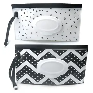 Wipe Dispenser,Portable Refillable Wipe Holder Wipe Dispenser Bag  Travel Wet Wipe Pouch (Black & White)