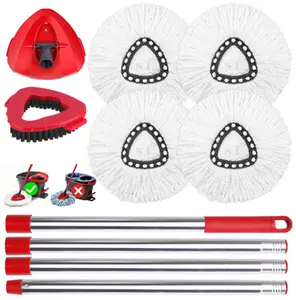 Spin Mop Replacements for O-Cedar 1-Tank System - Microfiber Flat Mop Set with 4 Reusable Pads, 30-58in Stainless Steel Handle, Plastic Brush, for Wood, Tile Floors