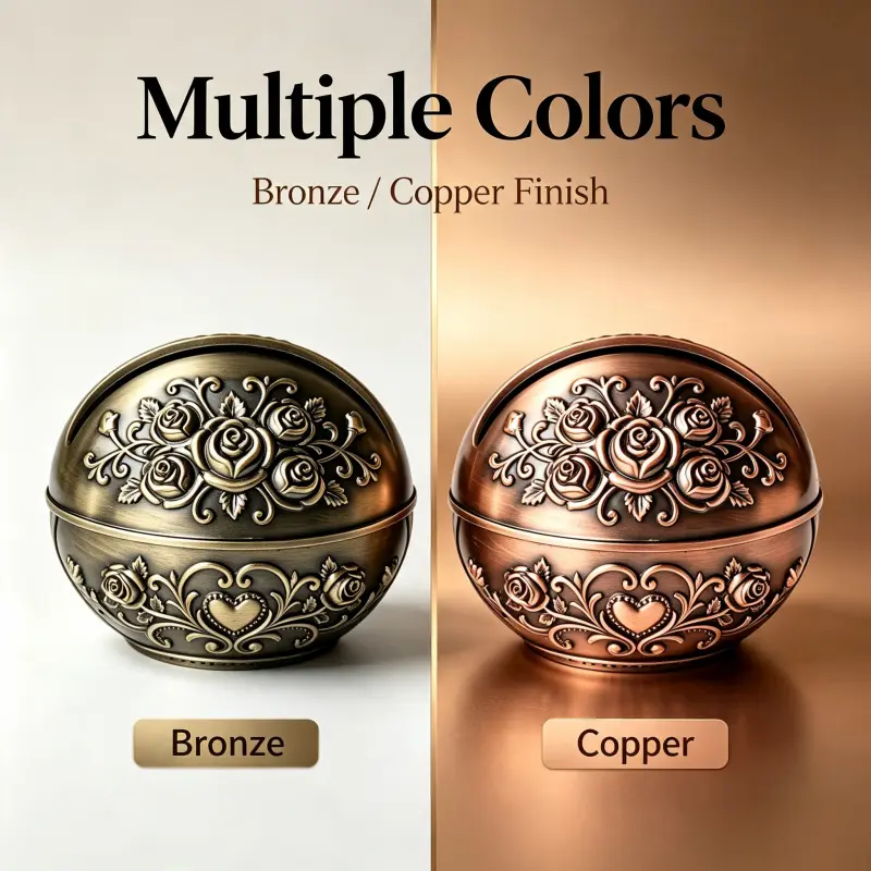 Retro Rose Relief Metal Ashtray with Lid, Weatherproof-Moistureproof Home Decor Statue, Bronze & 1 Other Color Option, Suitable for Home-Bar Use