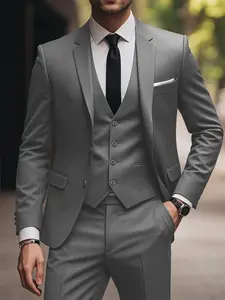 Men's Business Slim Fit Three-Piece Suit, Perfect for Office, Weddings, Formal Events, Ideal for Groom, Best Man, Professional Settings