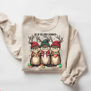 All of the Otter Reindeer Sweatshirt, Xmas Animal Christmas Sweater, Holiday Otters Shirt, Winter Party Hoodie, Christmas Otter Pullover Gift
