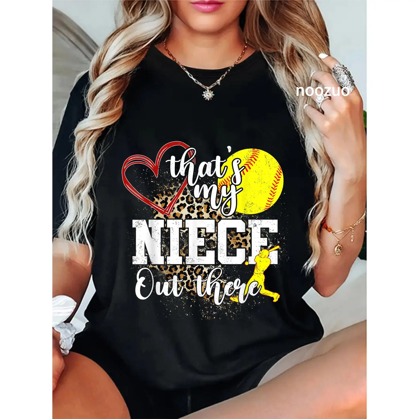 Women's 100% Cotton Vintage Graphic Softball T-Shirt - "That's My Niece Out There" Auntie Design, Everyday Casual Tops for Women