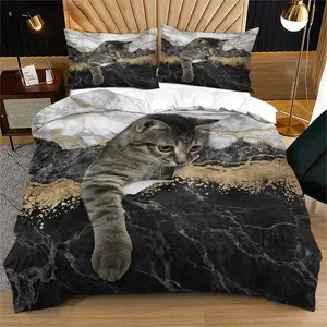 2/3Pcs Cat Patterns Soft & Cozy Bedding for Cat Lovers, Print Decorative Duvet Cover Set Including 1 Duvet Cover & 1/2 Pillowcase without Filler, Cat Pattern Bedding Set, Soft Comfortable Durable, Gift, Home Decor, or Spoil Bedroom and Guest Room Decor