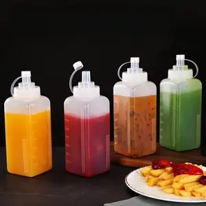 2pcs 600ML Square Plastic Squeeze Bottles, Jam Granules Preserves Lychee Tea Shop Commercial Home Use Oil Dispenser, Outdoor BBQ Essential