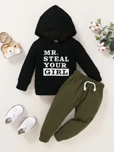 2PCS Outfits Set Toddler Baby Boys Clothes Letter Printed Hoodie Sweatshirt Tops+ Long Pants Boys Casual Sports Sweatshirt Two-piece Set