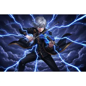 Electric Blue Lightning Violin | Electric-Acoustic with Machine Head Pegs & Carbon Bow