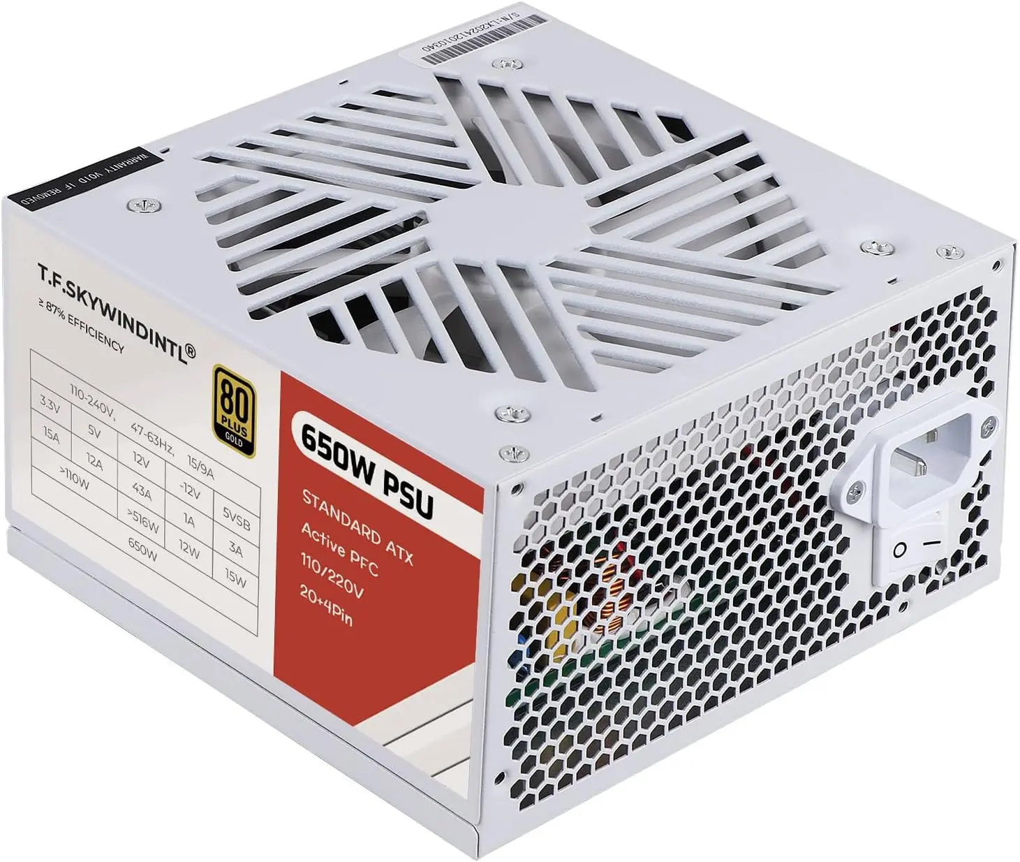 Power Supply 650W 80 Plus Gold Standard ATX PC PSU Non Modular Active PFC |   Full Voltage 110-240V with 20+4Pin Motherboard Power Cable for Desktop Gaming Server White