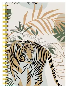 Page Publications Spiral-Bound Tiger Journal Notebook - Animal Theme Design with Tigers and Leaves, Daily Note-Taking & Organization Tool